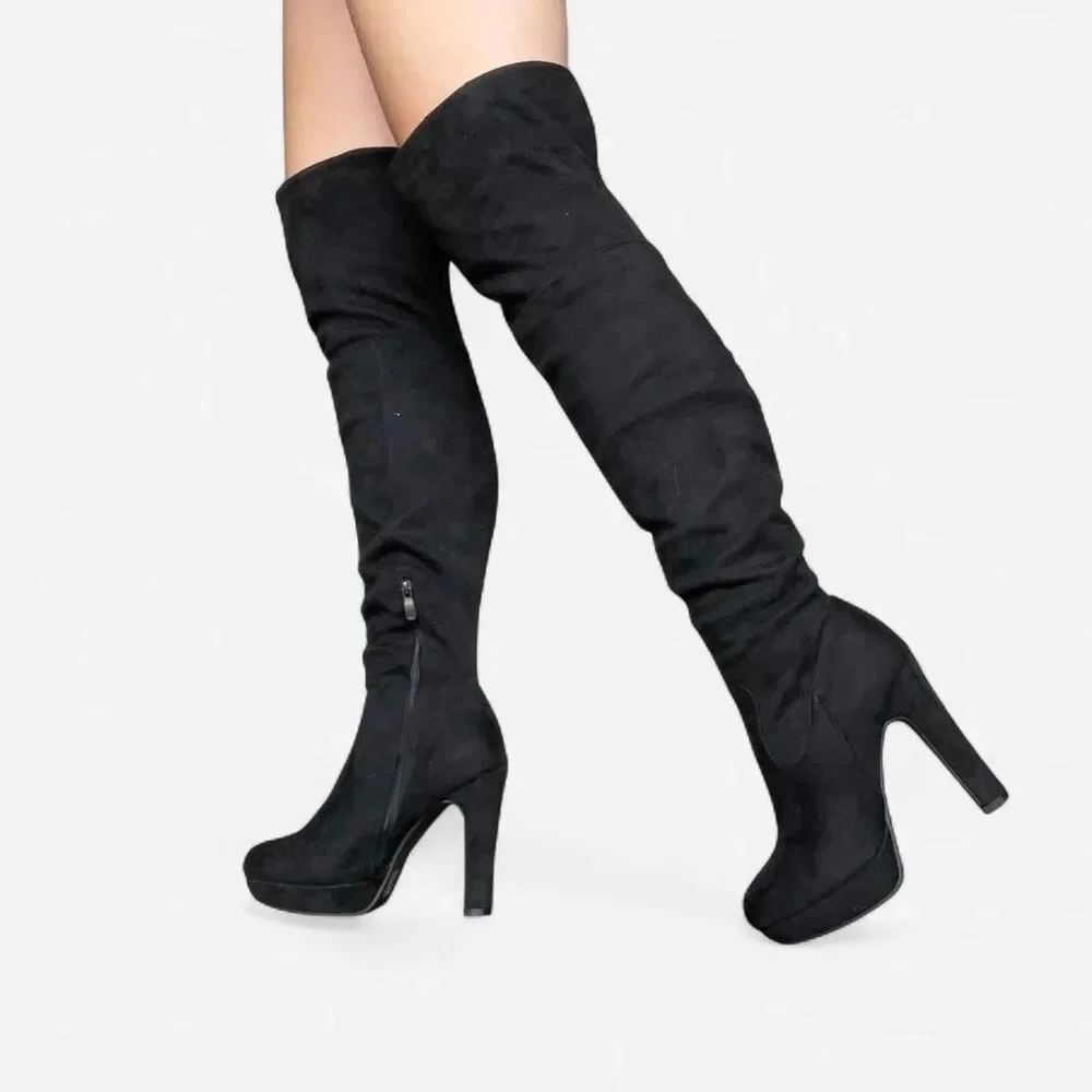 Suede-Style Platform Over the Knee‎ Boots